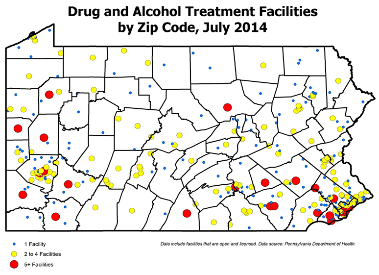 Drug and Alcohol Treatment Facilities by Zip Code, July 2014
