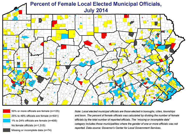 Percent of Female Local Elected Municipal Officials, July 2014