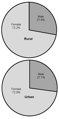 Rural and Urban Classroom Teachers by Gender, 2014-15