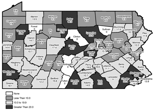 Texting While Driving Violations Per Licensed Driver by County, 2013*