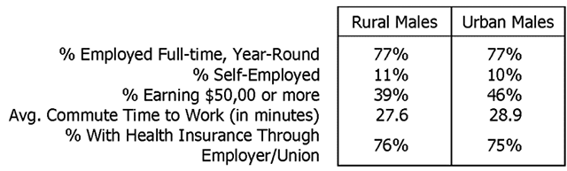 Rural and Urban Males in the Workforce, 2015