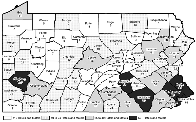 Number of Hotels and Motels in Pennsylvania, 2nd Quarter 2015