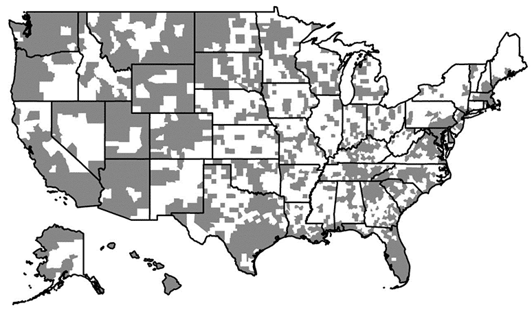Map Showing U.S. Population Change by County, 2010 to 2016