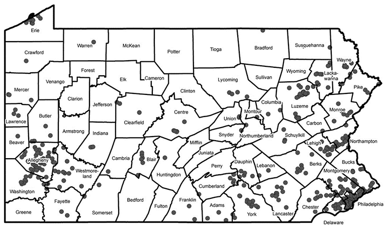 Pennsylvania Map Showing Supermarkets and Other Establishments Licensed to Sell Wine