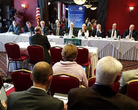 Center board members, staff and guests at a public hearing on rural broadband access and affordability on April 5 at the Penn Wells Hotel, Wellsboro, PA.