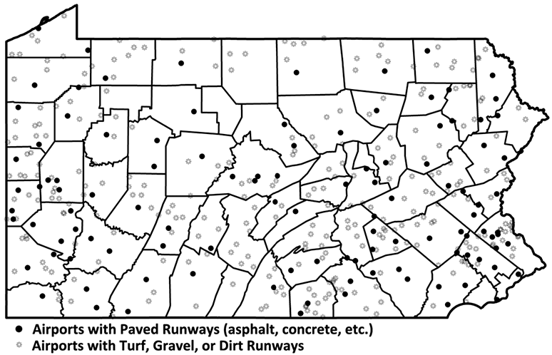 Airports in Pennsylvania by Type of Runway, 2018