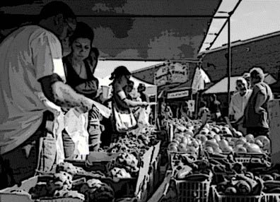 People shopping at a farmer's market.