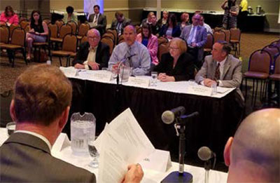 Presenters at the June 2 hearing included, from left, John Lovelace of UPMC Advantage, Dr. Michael England and Bawn Maguire of Magee-Womens Hospital of UPMC, and Dr. James Jacobson of Gateway Health.