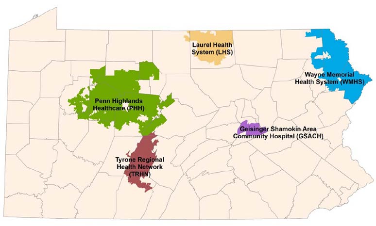 Map Showing Location of Five Health Networks Studied