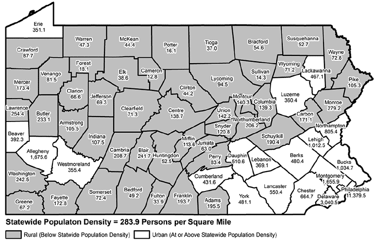 Map Showing Population Density by County, 2010
