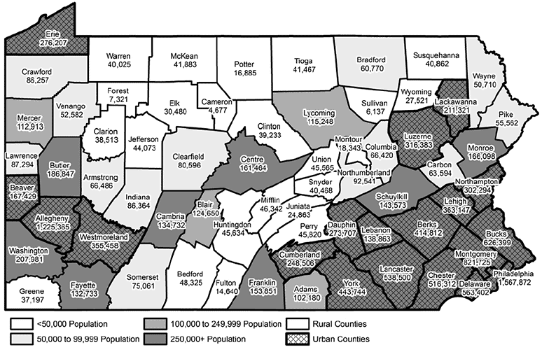 Map Showing Population by County, 2016