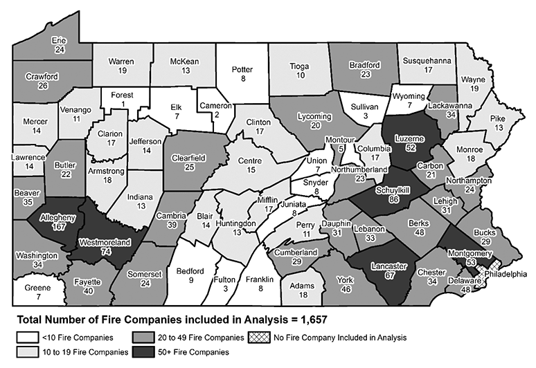 Map Showing Pennsylvania Volunteer and Combination Paid/Volunteer Fire Companies Included in the National Fire Incident Reporting System (NFIRS)