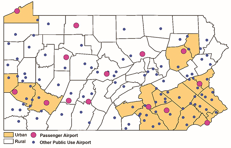 Map: Public Use Airports in Pennsylvania, 2020